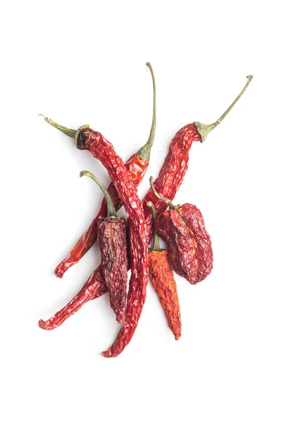 Sušené Červené Chilli Papričky Izolované Bílém Pozadí — Stock fotografie