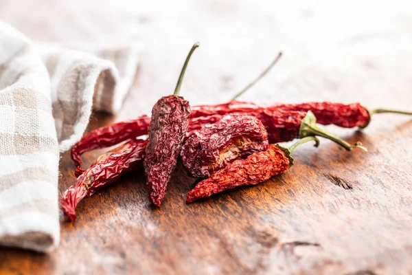Dried Red Chili Peppers Wooden Table — Stock Photo, Image