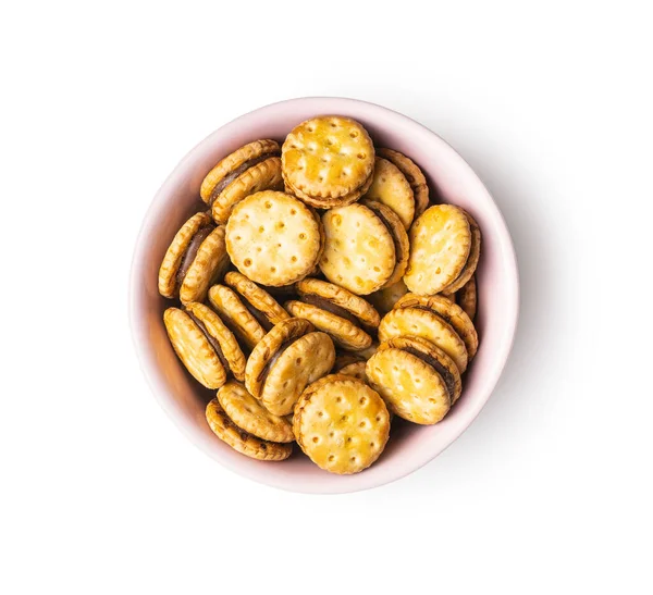 Mini Grädde Smörgås Cookies Skål Isolerad Vit Bakgrund — Stockfoto