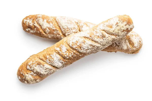 Due Baguette Fresche Pane Integrale Isolate Fondo Bianco — Foto Stock