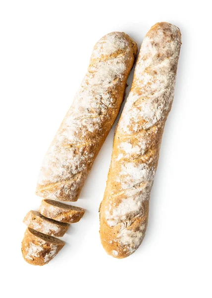 Dwa Świeże Bagietki Chleba Pełnoziarnistego Izolowane Białym Tle — Zdjęcie stockowe
