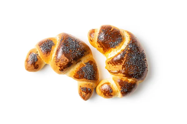 甜自制羊角面包 与罂粟分离的白色背景 — 图库照片