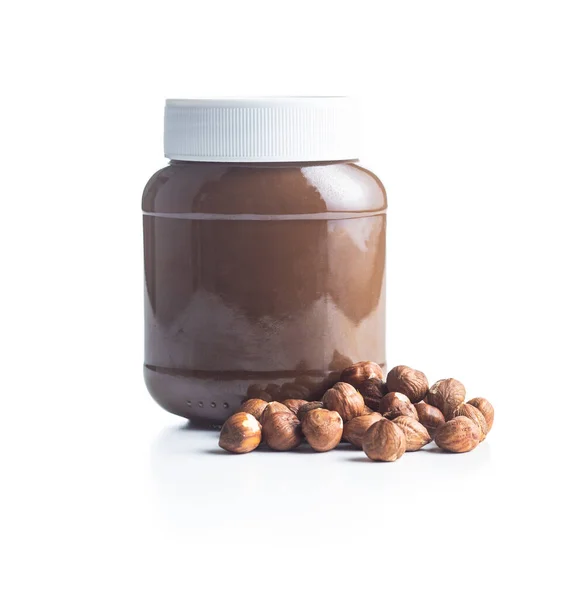 Haselnussaufstrich Nuss Schokolade Creme Isoliert Auf Weißem Hintergrund — Stockfoto