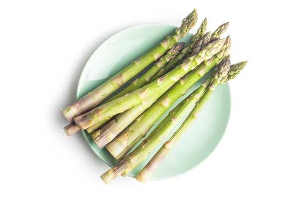 Fresh Green Asparagus Plate Healthy Seasonal Vegetable Isolated White Background — Stock Photo, Image