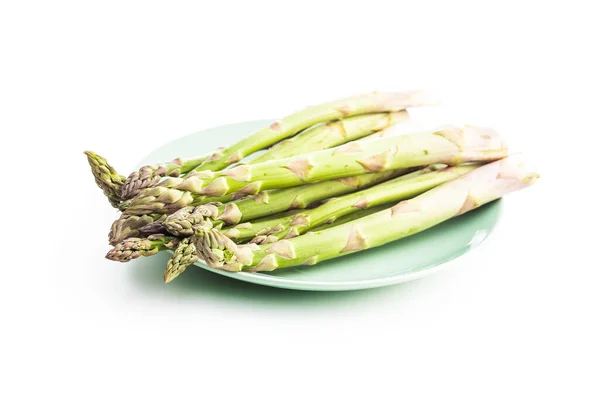 Fresh Green Asparagus Plate Healthy Seasonal Vegetable Isolated White Background — Stock Photo, Image