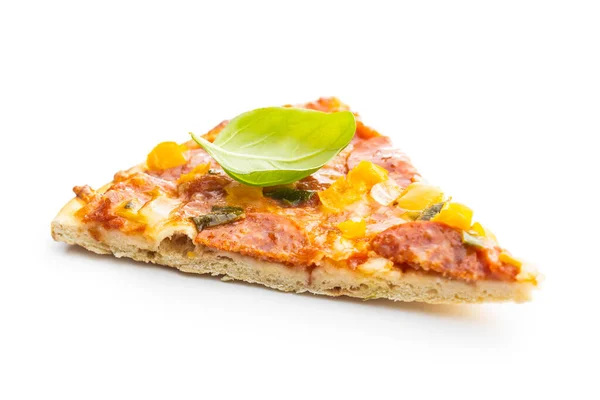 Gustosa Pizza Salame Isolata Sfondo Bianco — Foto Stock