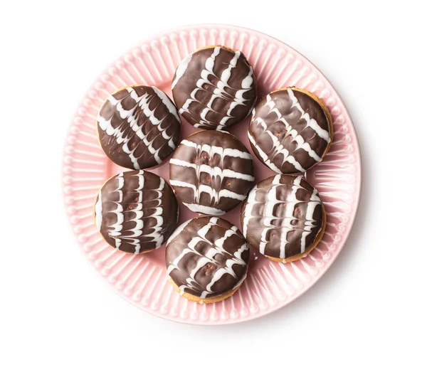 Söt Dessert Med Choklad Grädde Och Choklad Glasyr Isolerad Vit — Stockfoto