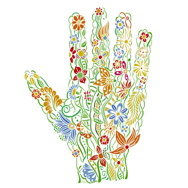 Palmera floral, dibujada a mano — Vector de stock