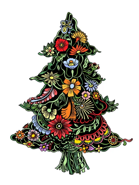 Vánoční stromek s květinami — Stockový vektor