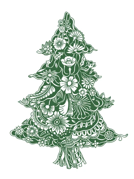 Vánoční stromek s květinami — Stockový vektor