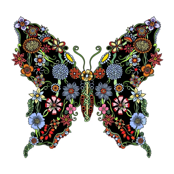 Mariposa decorativa adornada — Vector de stock