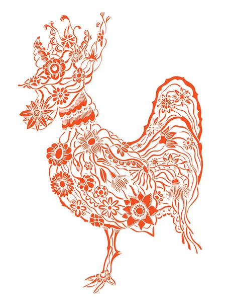 Floral ornate rooster — Stock Vector