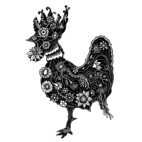 Floral ornate rooster — Stock Vector