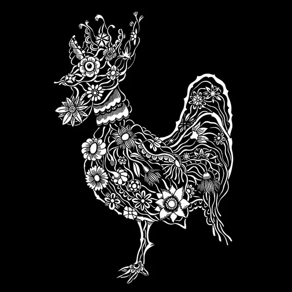 Floral ornate rooster — Stock Vector
