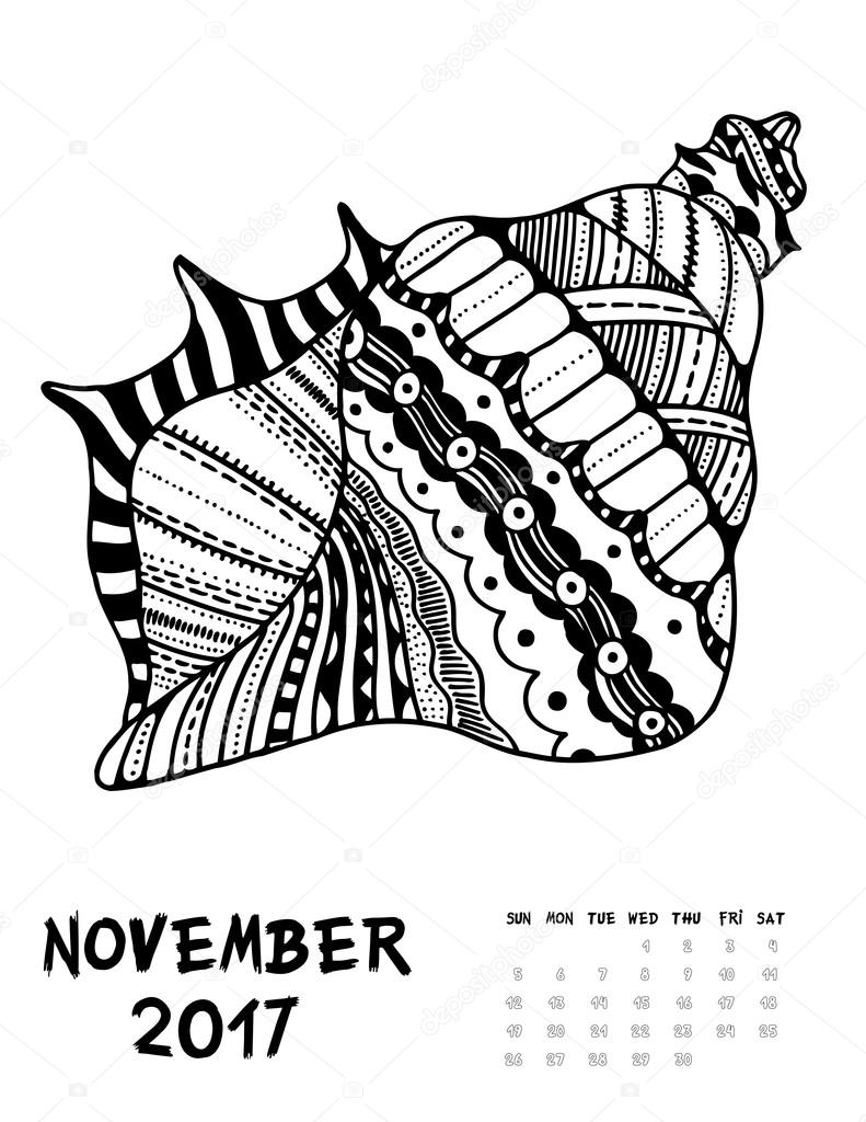 Illustrazione al tratto arte bianco e nero Seasell Stampare pagina da colorare di anti stress Set di 2 — Vettoriali di fres ovie Trova immagini simili