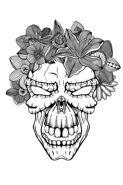 Cráneo con las plantas suculentas . — Vector de stock