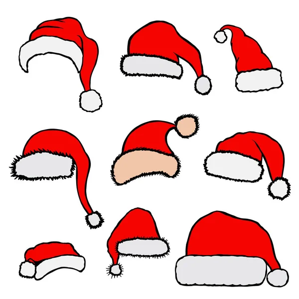 Chapeaux de Noël Père Noël — Image vectorielle