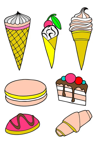 Pastries cakes and ice cream icon set — Stock Vector