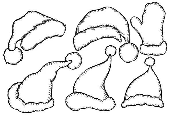 Doodle chapéus Papai Noel — Vetor de Stock