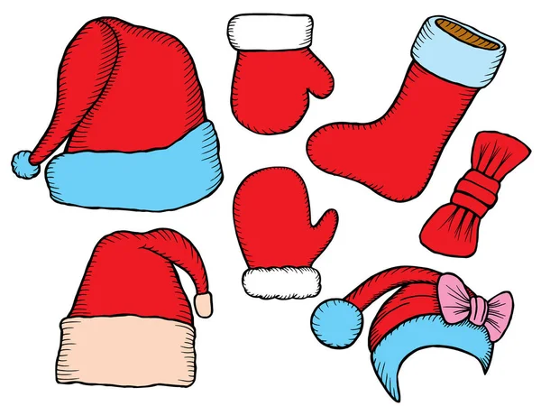 Set doodle Christmas hats — Stock Vector