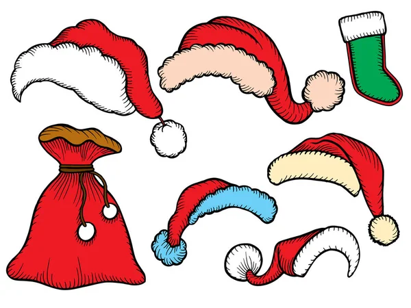 Doodle Kerstmis hoeden instellen — Stockvector