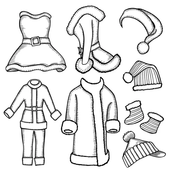 Doodle kostymer jultomten — Stock vektor