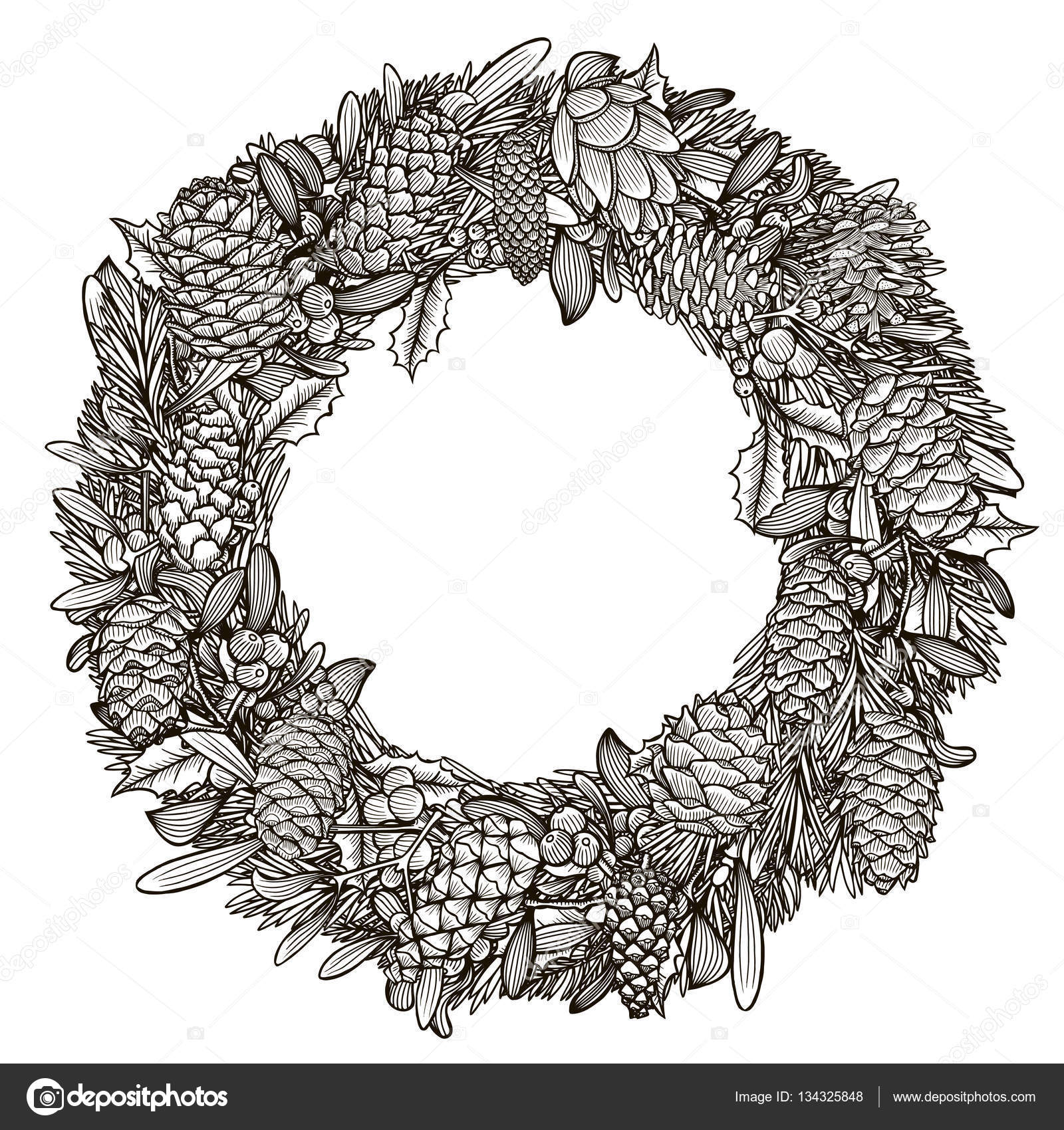 Monochrome Christmas Wreath Vector Image By C Frescomovie Vector Stock