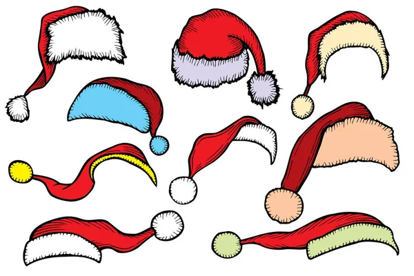 Set de sombreros de Navidad doodle — Vector de stock
