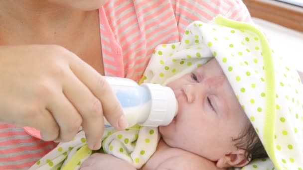 Moeder-baby feeds met fles — Stockvideo