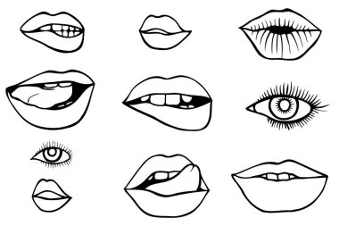 eyes and lips icons set clipart