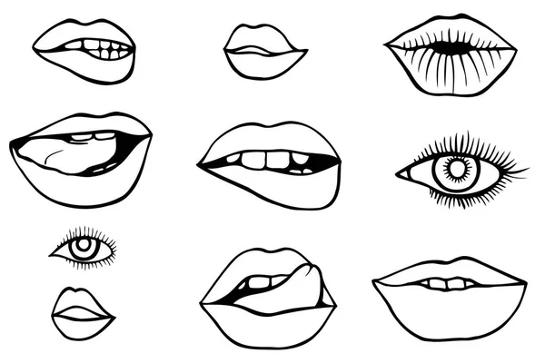 Conjunto de ícones olhos e lábios —  Vetores de Stock