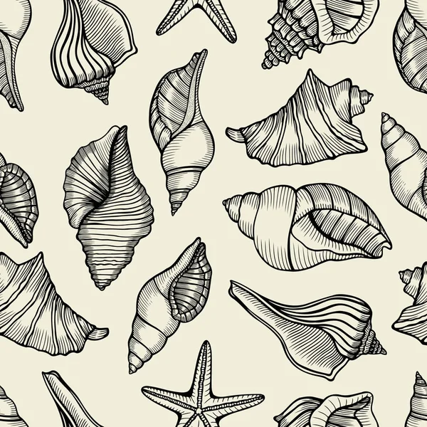 貝殻を使ったシームレスなパターン — ストックベクタ