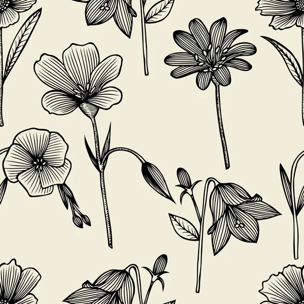 Doodle fleurs motif sans couture — Image vectorielle