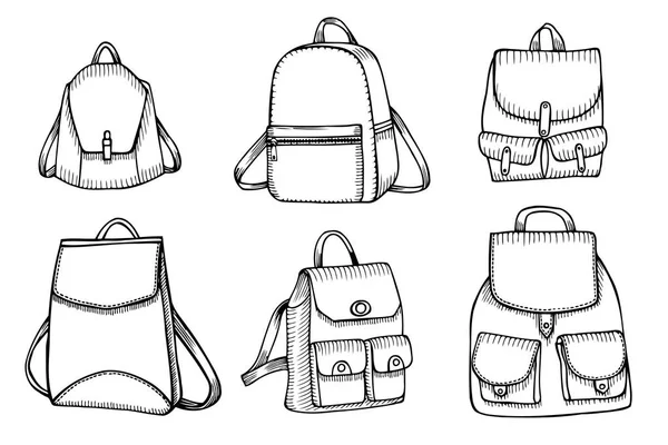 Uppsättning av skiss Doodle ryggsäckar. — Stock vektor