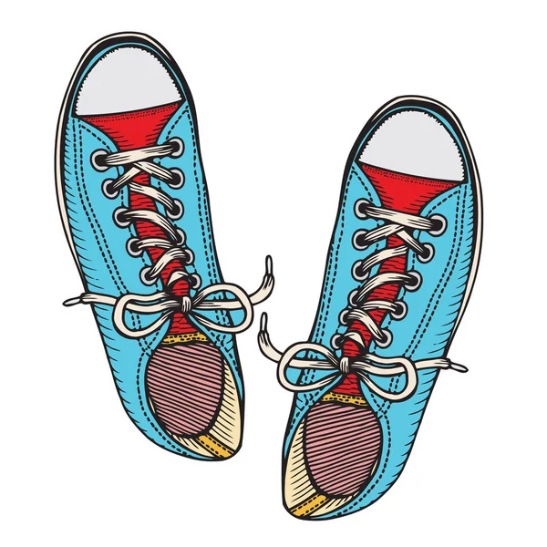Ilustracja wektorowa, czerwony i niebieski sportowe trampki — Wektor stockowy
