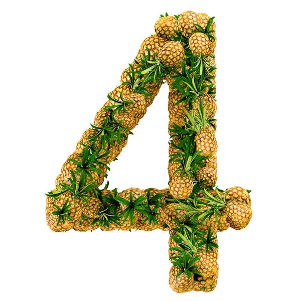 Four made from 3d pineapple — Stock Photo, Image