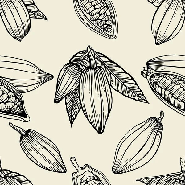 Какао-бобы и листья . — стоковый вектор