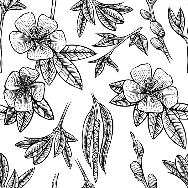 검은 색과 흰색 꽃의 솔기없는 무늬 — 스톡 벡터