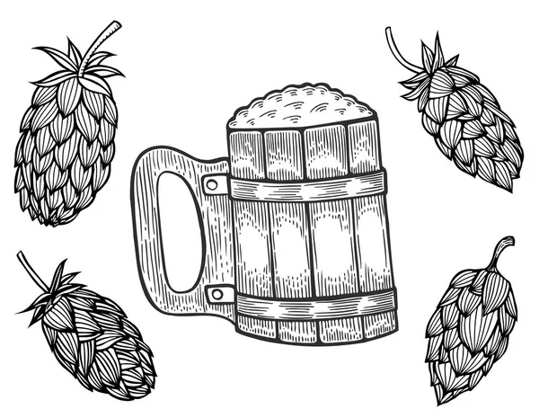 Гравировка кружка пива — стоковый вектор