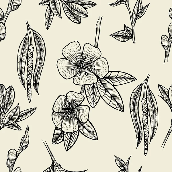 Motif floral sans couture noir et blanc — Image vectorielle