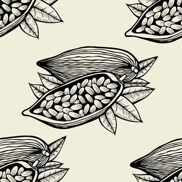 Granos de cacao y hojas — Archivo Imágenes Vectoriales