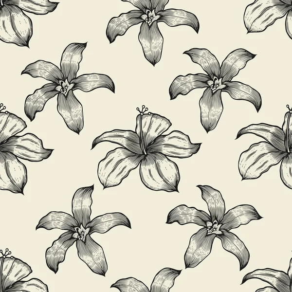 Motif floral sans couture noir et blanc — Image vectorielle