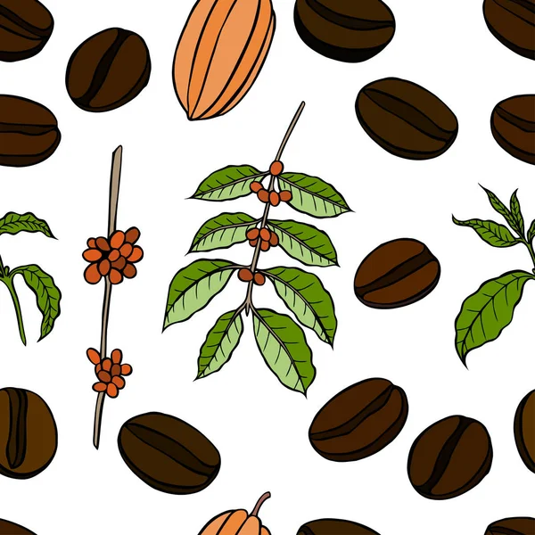 Patrón sin costura vectorial de granos de cacao — Archivo Imágenes Vectoriales