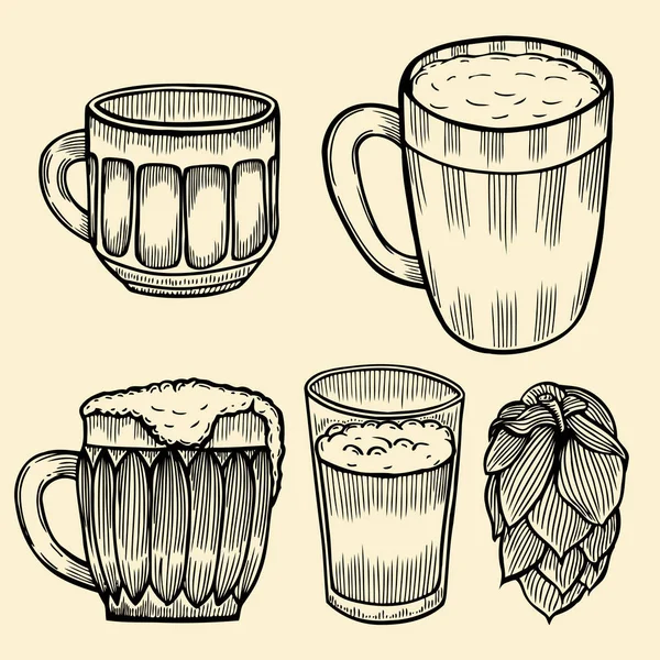 Verres et tasses à bière — Image vectorielle