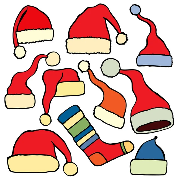 设置的圣诞老人帽子 — 图库矢量图片