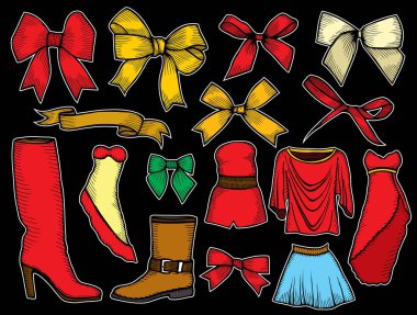 kadın elbise Icons set.