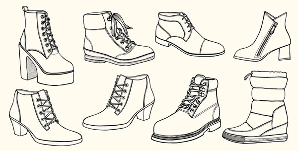Mano dibujado vector conjunto de zapatos . — Vector de stock