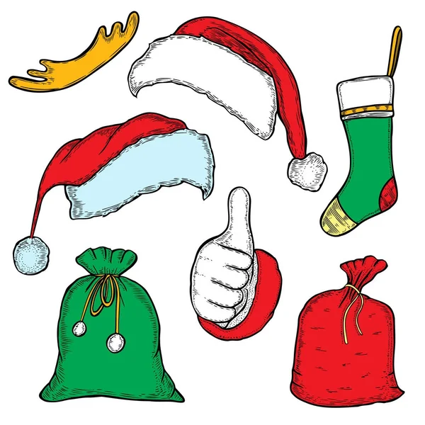 Doodle Noel şapka ayarla — Stok Vektör