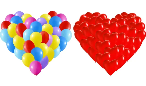 Colorido Realista Coração Bunch of Balloons — Vetor de Stock