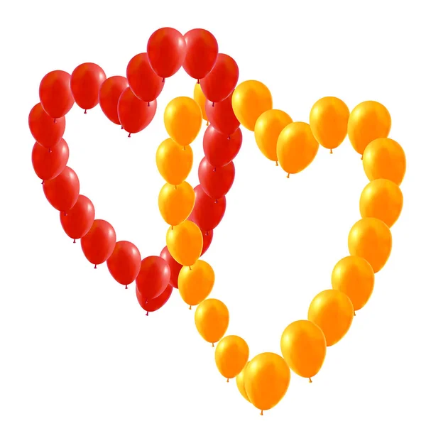 Globos rojos y amarillos corazón — Vector de stock